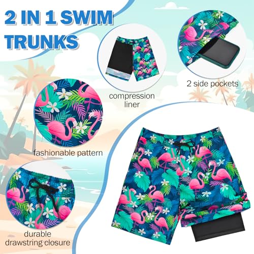 Boys Swim Trunks with Boxer Liner - Flamingo, 8 Years
