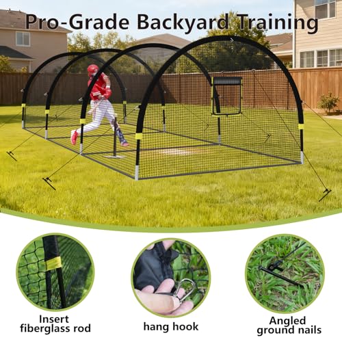 30ft Portable Backyard Batting Cage with Pitching Machine Hole