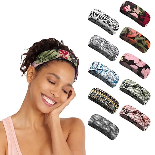 Non-Slip Workout Headbands - 10 Pack Assorted Prints