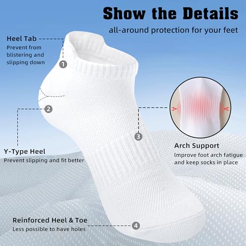 Low Cut Women's Ankle Socks - Athletic No Show Tab Socks, 6 Pairs - White