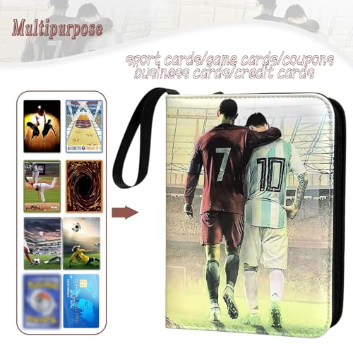 Rmannke Soccer Card Binder 400 Pockets Black - Waterproof PU Leather, Zip Closure, 4-Pocket Album for Kids & Collectors