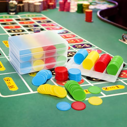 Plastic Poker Chips Set 640 Pieces with Storage Boxes for Casino, Bingo, Math Games