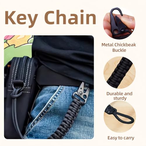 Tactical Paracord Keychain - 550 Survival Cord with Carabiner Clip
