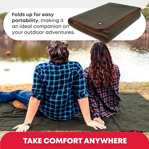 Ever Ready First Aid Wool Blanket - 80% Wool, Washable, 96x66in, Olive Drab Green