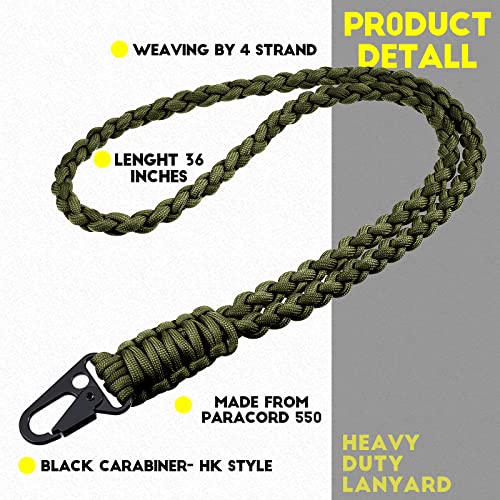 Frienda Heavy Duty Paracord Lanyard Set 2 Black & Army Green 22-80 Inch