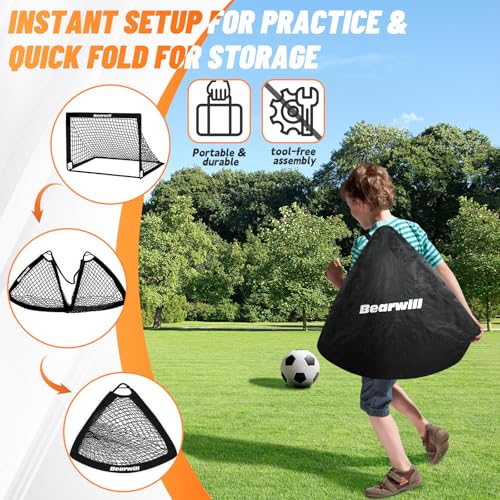 Kids Soccer Goals Set of 2 - 4x3ft Portable Net - Black