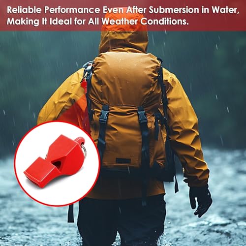 Emergency Whistles with Lanyard - Ultra Loud 120dB, Red - 5 Pack