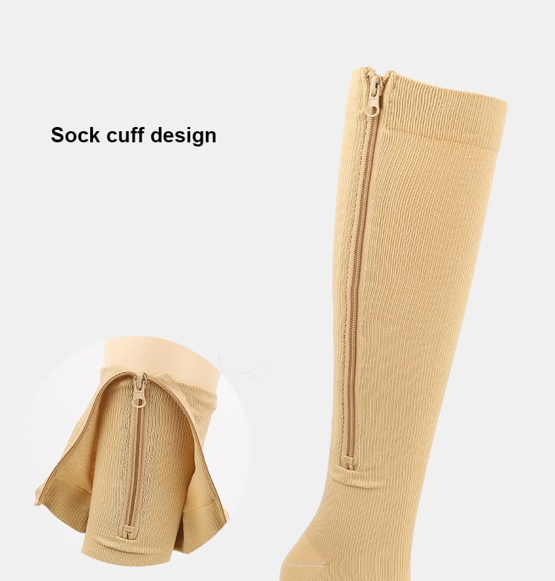 Zipper Compression Socks - 15-20mmHg Knee-High for Varicose Recovery - L Color