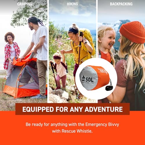 SOL Emergency Bivvy XL with Rescue Whistle - Reflective Survival Blanket & Shelter, Orange, 84x60 Inches
