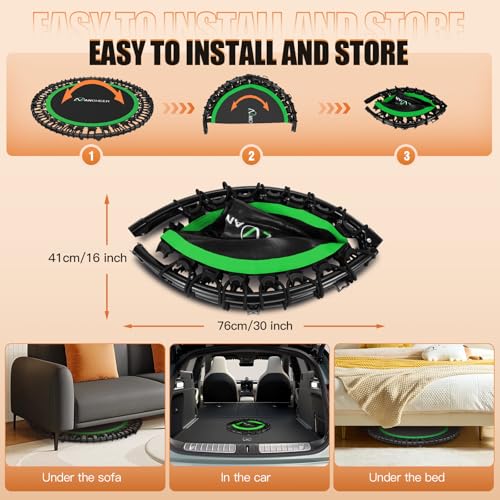 Foldable Mini Trampoline with Adjustable Handle - Green, 40 Inch
