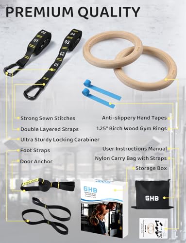 Wooden Gymnastic Rings with Adjustable Straps for Bodyweight Training