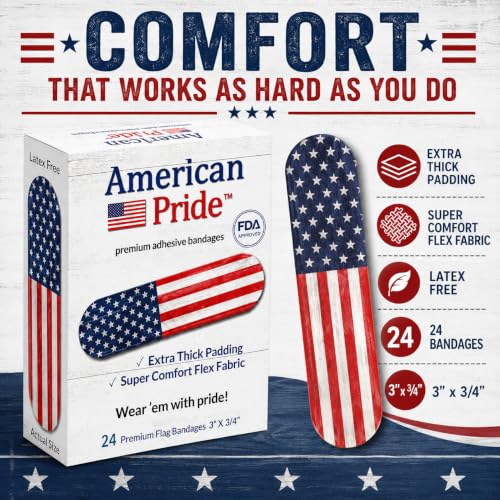 American Pride Adhesive Bandages - Vintage American Flag, 24 Ct