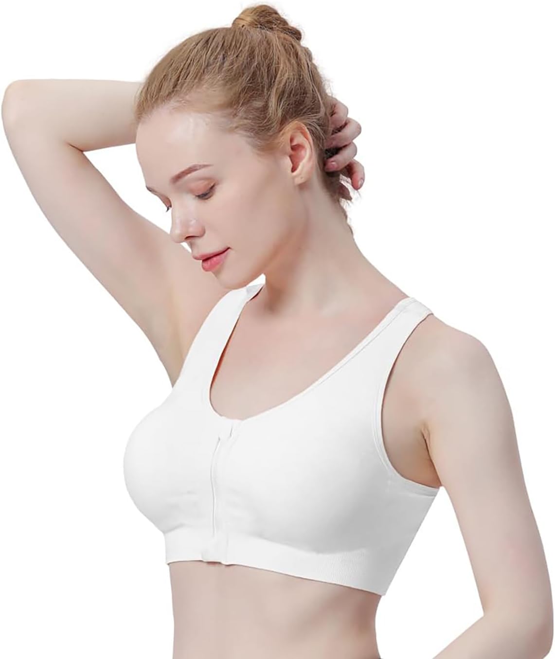 Skiennix Women's Zip Front Sports Bra - Wireless Post-Surgery Support for Active Yoga | Comfortable Fit