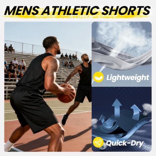 Men's Quick Dry Athletic Shorts with Pockets - Lightweight Gym Wear