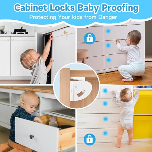 4 Pack Magnetic Cabinet Locks for Child Safety, Drawer Locks Baby Proofing, Magnetic Door Safety Locks for Cabinets and Drawers, Easy Installation No Tools Required (4 Pack and 1 Keys)