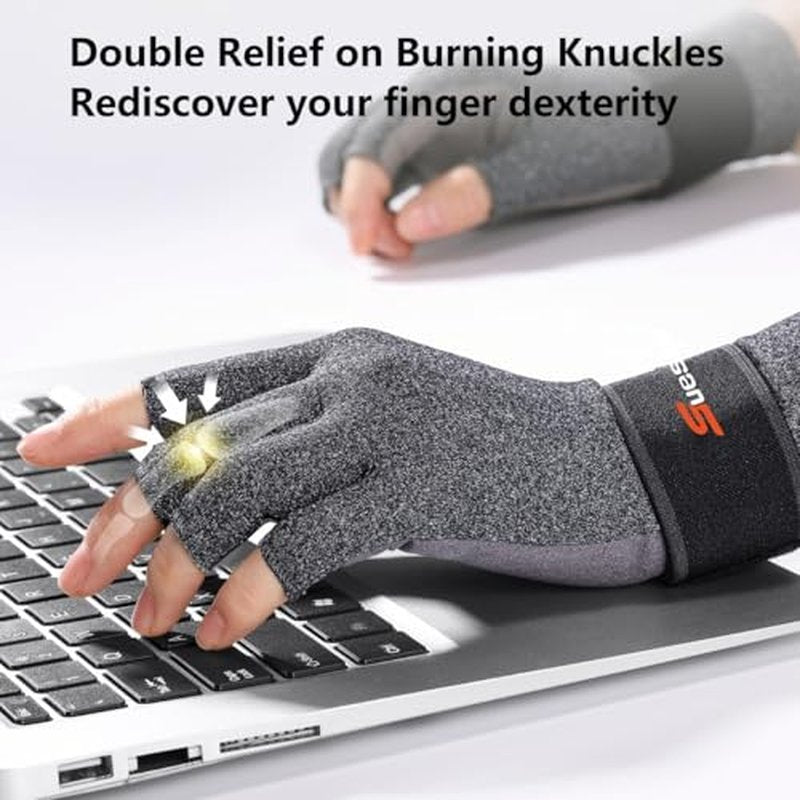SueStar Arthritis Gloves with Removable Wrist Strap, Strengthen Compression Gloves for Arthritis, Carpal Tunnel Pain Relief, Rheumatoid, Tendonitis, Fingerless Computer for Women(M)