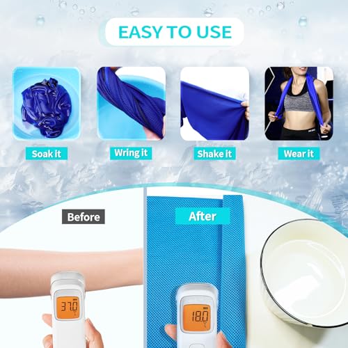 Instant Cooling Towel 40x12 Inch - Microfiber Ice Wrap - Blue/Pink/Grey/Green