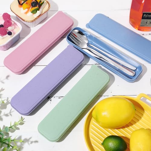 Stainless Steel Travel Silverware Set with Case - Purple