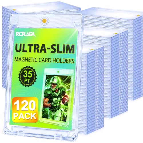 120 Pack Slim Magnetic Card Holders - 35pt One Touch Acrylic Display Cases