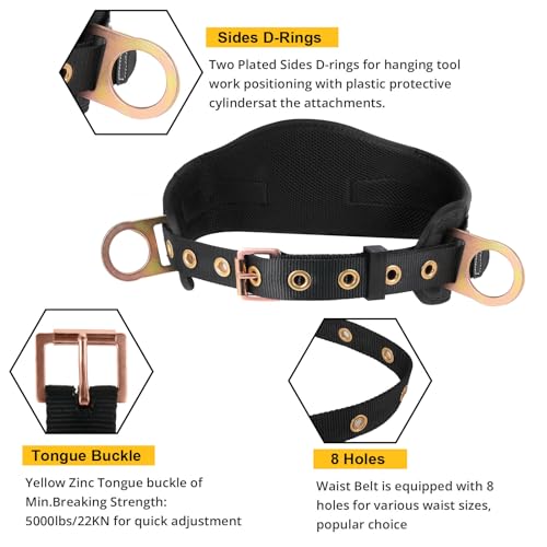 TRSMIMA Safety Harness Climbing Belt - Black Body Fall Protection Men Roof Tree Work Waist-Tongue Buckle Pad D-Ring