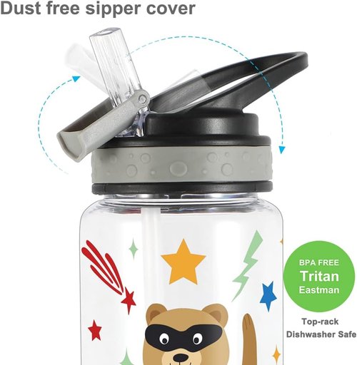Home Tune 23oz Kids Water Bottle - BPA Free, Leak Proof Flip Straw, Easy Clean | Flash Bear Design