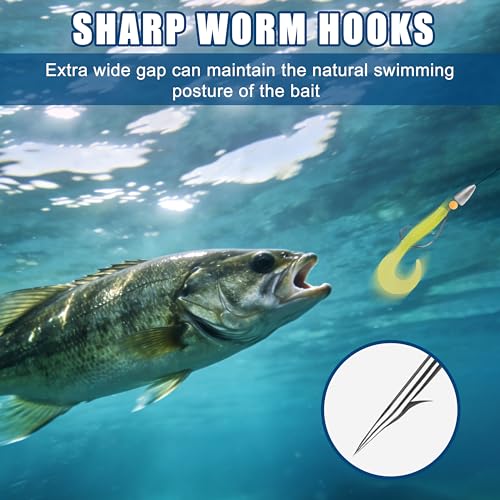 80PCS EWG Bass Fishing Hooks - Gold 1/0 Offset Worm Hooks