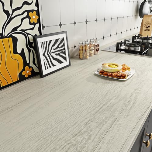 Livelynine Neutral Wood Contact Paper for Countertops Waterproof Desk Wallpaper Peel and Stick Counter Top Covers Self Adhesive Off White Desk Cover Light Wood Vinyl Wrap for Kitchen Cabinet 15.8x78.8