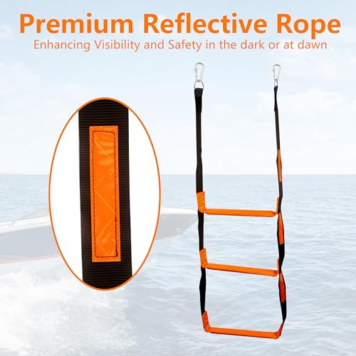 Orange 3-Step Heavy Duty Boat Rope Ladder - Marine Climbing Accessory