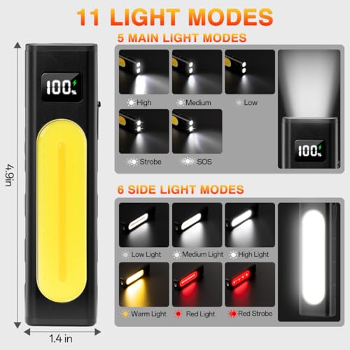 Huccbs 2 Pack Rechargeable Magnetic LED Work Flashlights 1800 Lumens