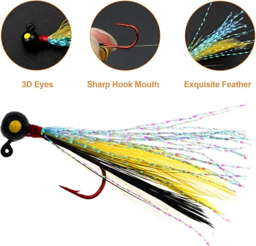 10pcs Crappie Jig Heads Fishing Lures with Feather