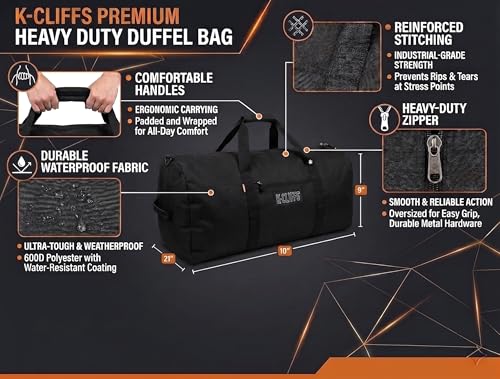 Large Heavy Duty Cargo Duffel Bag for Sport Gear & Travel