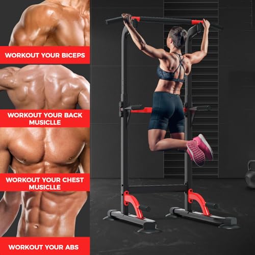 Adjustable Pull Up Bar Dip Station - 10 Heights, 350LBS Capacity