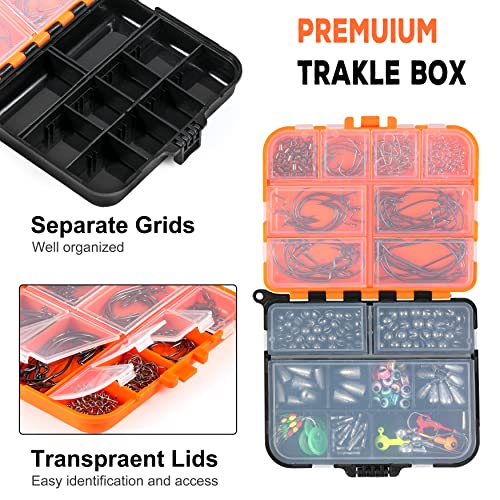 PLUSINNO 201pcs Fishing Tackle Kit with Box – Includes Hooks, Weights, Swimbait/Spinner Blades for Bass Trout Bluegill Crappie