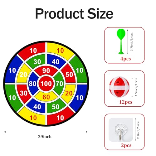 Large Sticky Dart Board for Kids - 29 Inch with 12 Balls & Darts