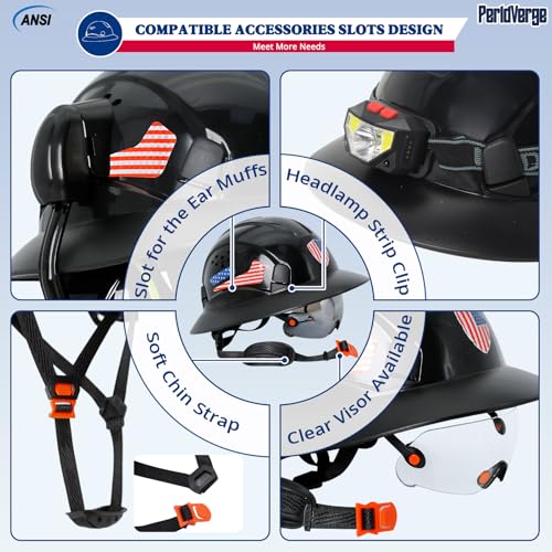 Full Brim Hard Hats Construction OSHA Approved with Visor-Vented Hard Hat with Neck Gaiter with Ear Loops,Safety Hard Hats for Men with Chin Strap ANSI Z89.1 Type 1 Class C,6-pt Suspension