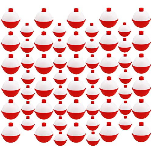 60 PCS Fishing Floats,Hard ABS Bobber Bulk,Push Button Round Buoy