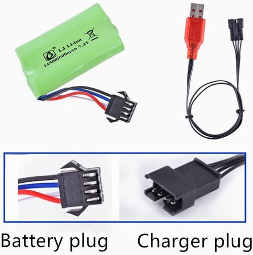 CBB 7.4V 600mAh Li-Ion Rechargeable Battery - Includes SM-4P Plug & Charger Cable for Airsoft Guns