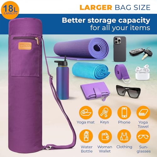 Large Canvas Yoga Mat Bag - Full-Zip with 3 Pockets, Purple
