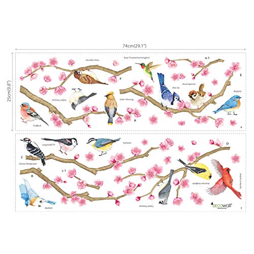DECOWALL WL2-2009 Garden Birds and Cherry Blossom Wall Stickers Wall Decals Peel and Stick Removable Wall Stickers for Kids Nursery Bedroom Living Room d?cor