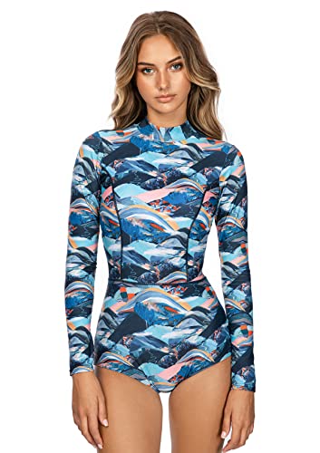 AXESEA Women's Long Sleeve Zip Rash Guard One-Piece Swimsuit - Journey Variant