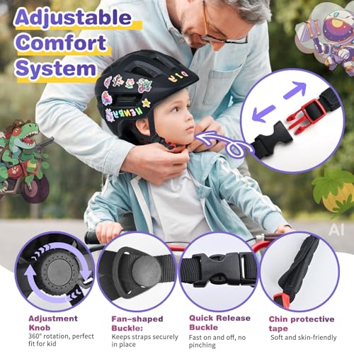 BiutiMama Kids Bike Helmet 1-8 Years Black XS 48-52 cm – CPSC & ASTM F1447 Certified