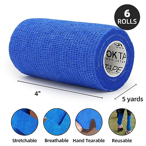 OK TAPE Self-Adherent Cohesive Bandages Wrap 6 Pack, 4 Inch x 5 Yards, Mix Colors