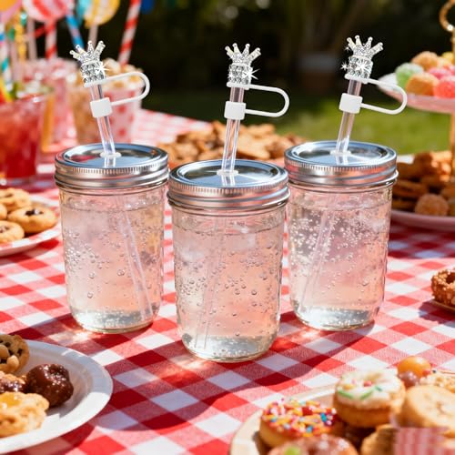 Diamond Rhinestone Straw Topper Set for Stanley Cup - White Crown
