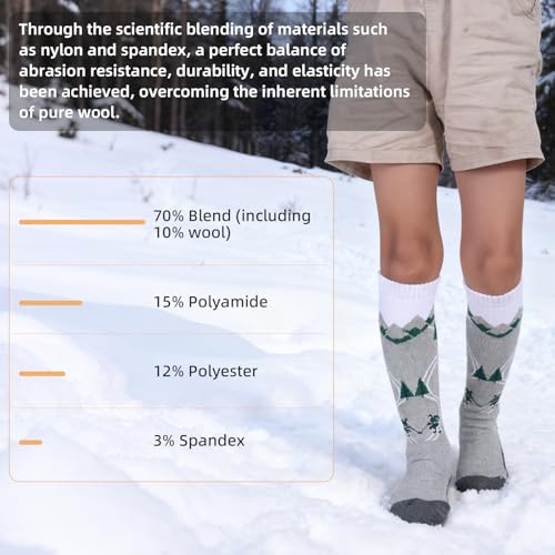 Kids Merino Wool Ski Socks - Thermal, Thick & Warm - 3 Pairs (Ages 7-12)