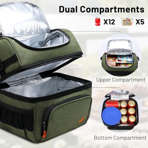 MIER Insulated Lunch Bag for Men Dual Compartment Army Green