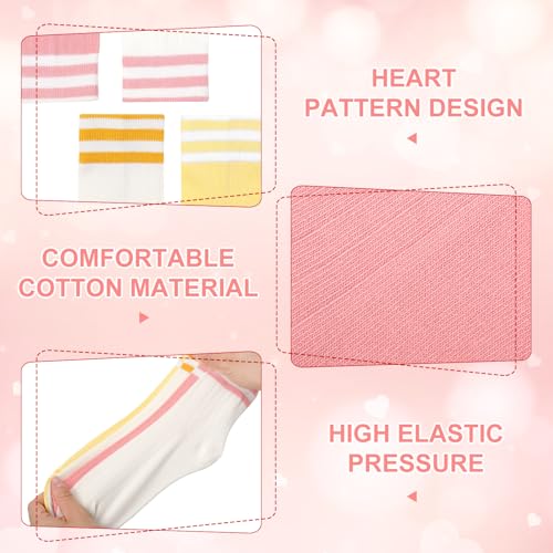 Girls Athletic Crew Socks - Pink White Yellow, Ages 10-14