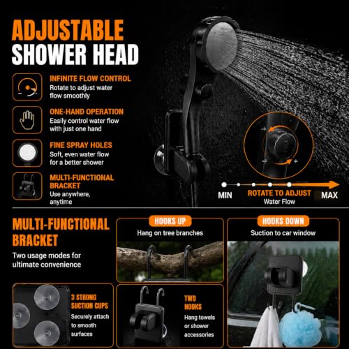 Portable Camping Shower with 1500W Heater Rechargeable Water Pump