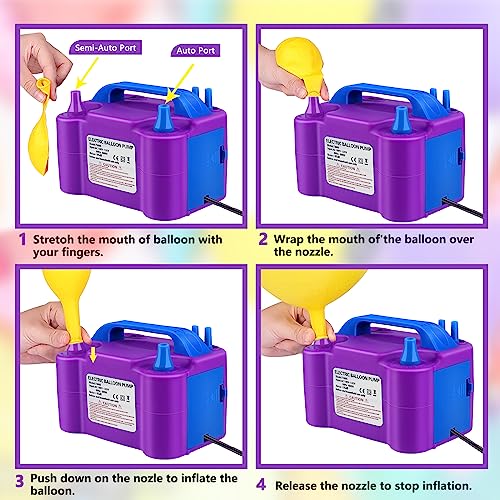 Purple Electric Balloon Pump for Decorations, Party & Events - 600W, Dual Nozzle