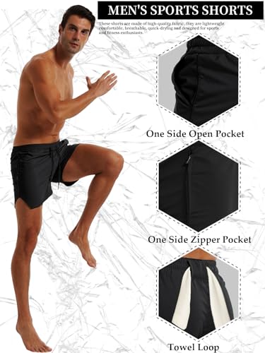 Flyfirefly Men's Quick Dry Gym Workout Shorts with Towel Loop - Lightweight Athletic Running Shorts