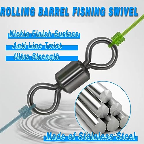 250pcs Stainless Steel Fishing Barrel Swivels - #2, #4, #6, #8, #10